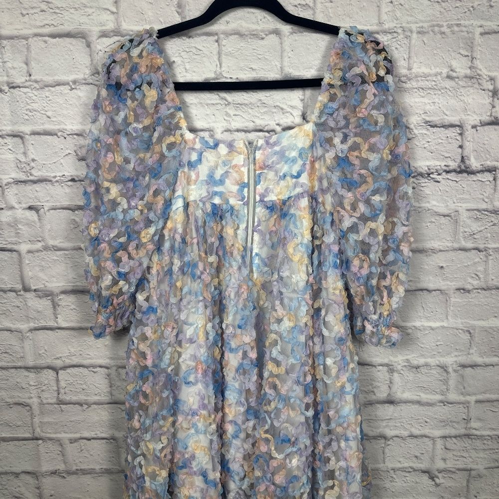 Storia Floral Pastel Flower Ombré Party Babydoll Square Neckline Dress - Picture 7 of 12